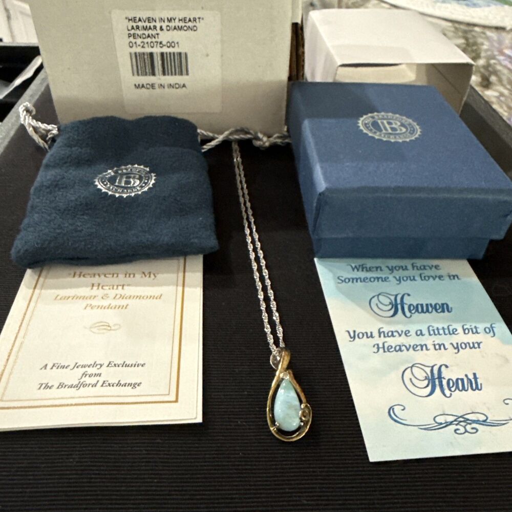 “Heaven in My Heart” BGE Larimar & Diamond Silver & 18k Gold Pendant/Necklace